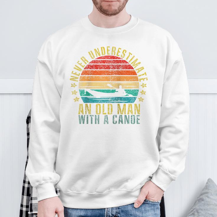 Never Underestimate An Old Man With a Canoe Retro Raglan Baseball Tee Sweatshirt Gifts for Old Men
