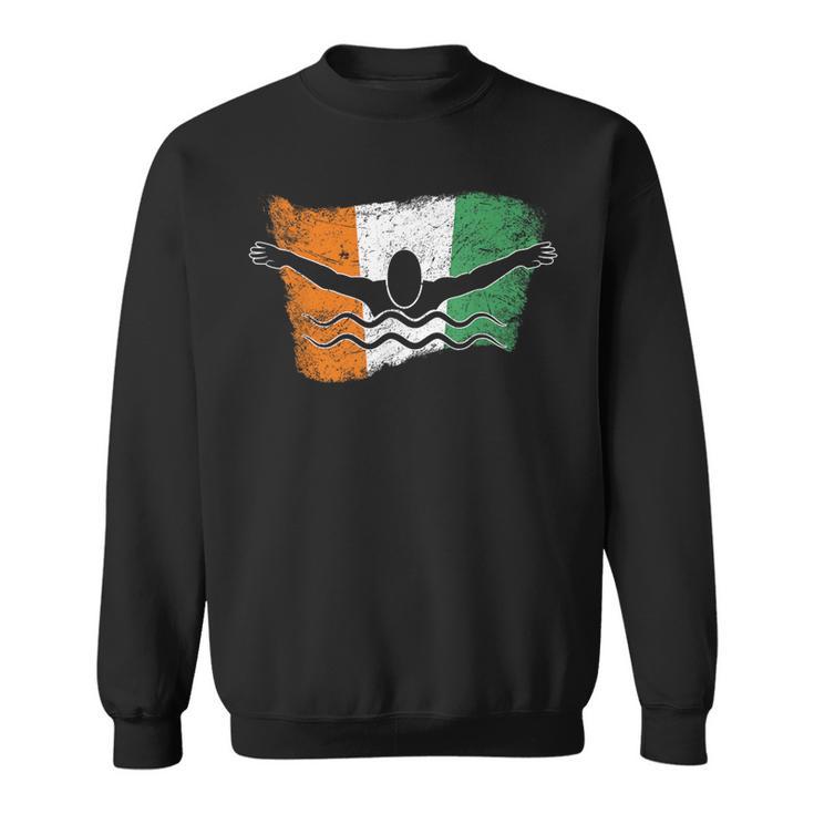 Cool Ireland Flag Vintage Irish Flag Swimmer Fly Swimming Sweatshirt
