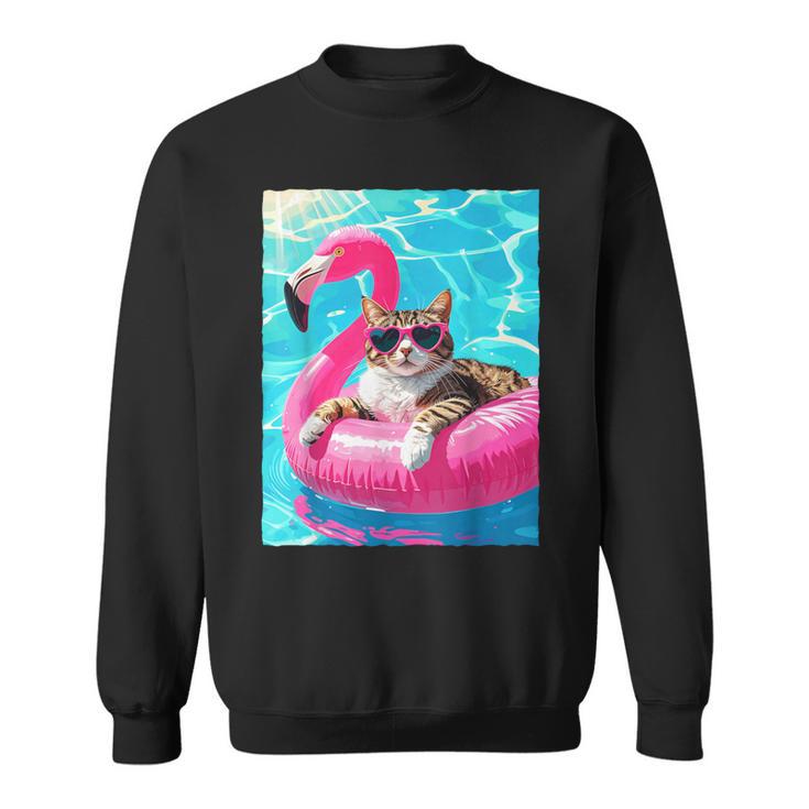 Gato Divertido Flamenco Rosa Flotador Gafas Corazónerano Camisa de entrenamiento