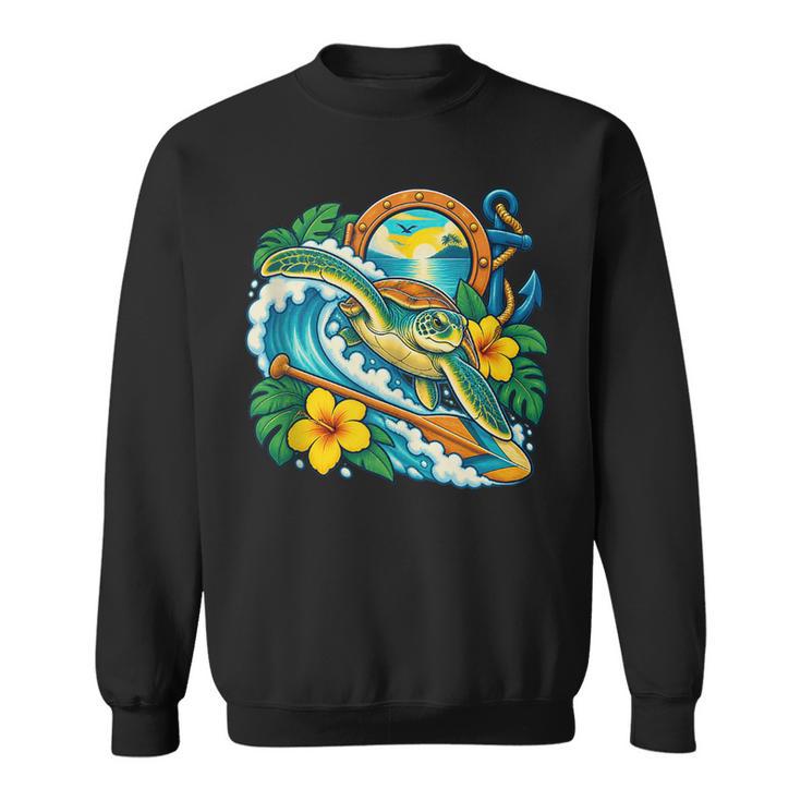 Green Sea Turtle Surfs Past a Canoe Paddle Sleeveless Sweatshirt