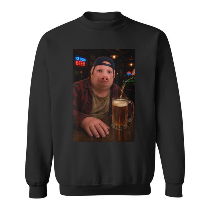 John Pork Bere Birra Pub Divertente Brainrot Meme Papà Felpa