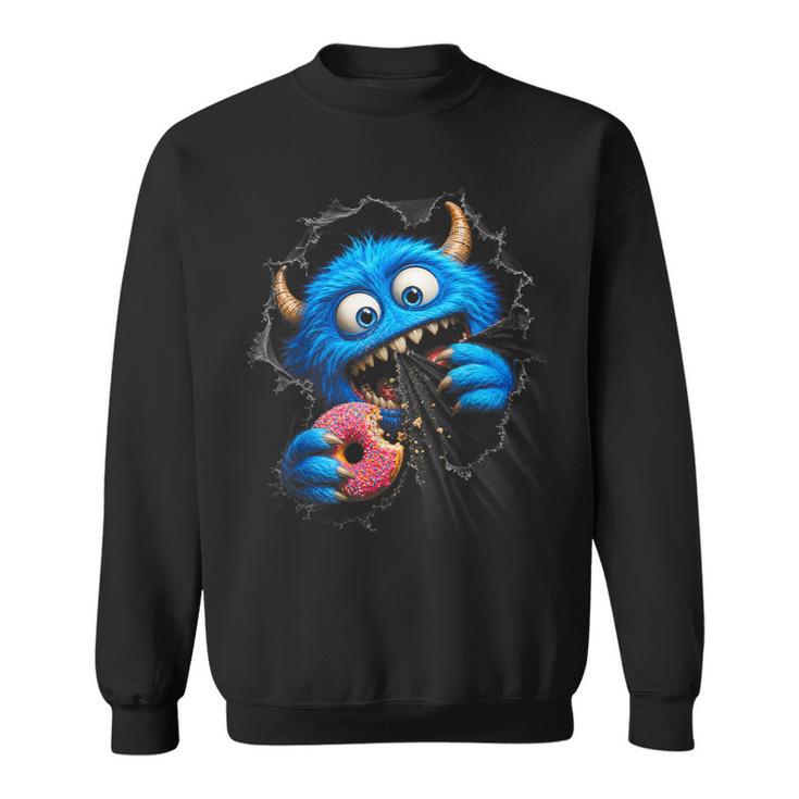 Monstruo Azul Peludo Con Donut Humor Goloso En Ilusión 3D Camisa de entrenamiento