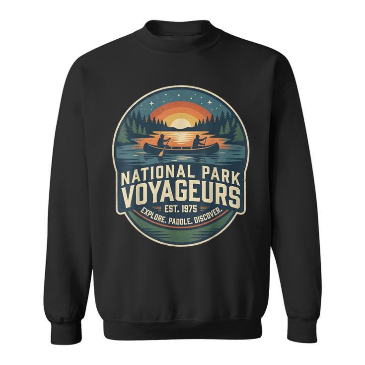 National Park Voyageurs Retro Sunset Canoe Paddling Badge Sweatshirt