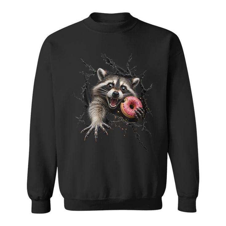 Raton Laveur Drôle Gourmand Avec Donut Rose Humour Animal 3D Sweater e