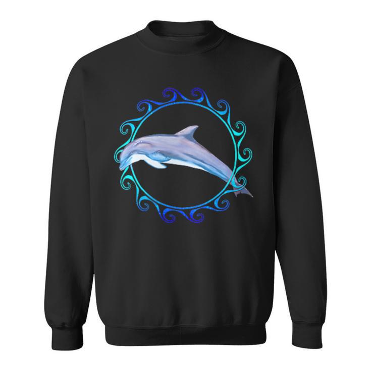 Swimming Dolphin Maori Sun Tribal Waves 2-Sided Sweatshirt