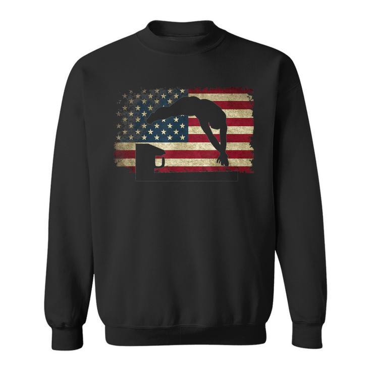 Swimming Swim Team Distressed American Flag USA Swimmer Sweatshirt