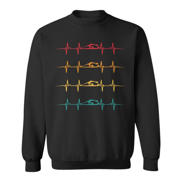 Swimming Swimmer Heartbeat Vintage Men Boys Women Swim Lover Sweatshirt