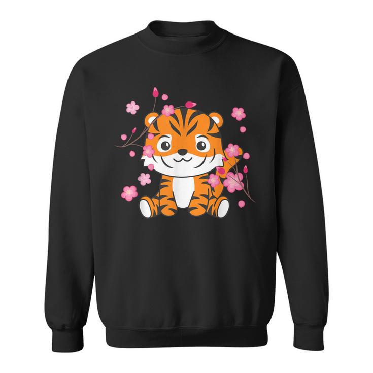 Tigre Animaux Mignons Pour Enfants Kawaii Fleurs De Cerisier Sweater e