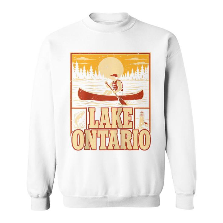 Lake Ontario Canoe Fishing Light House Sunset Retro Raglan Baseball Tee Sweatshirt