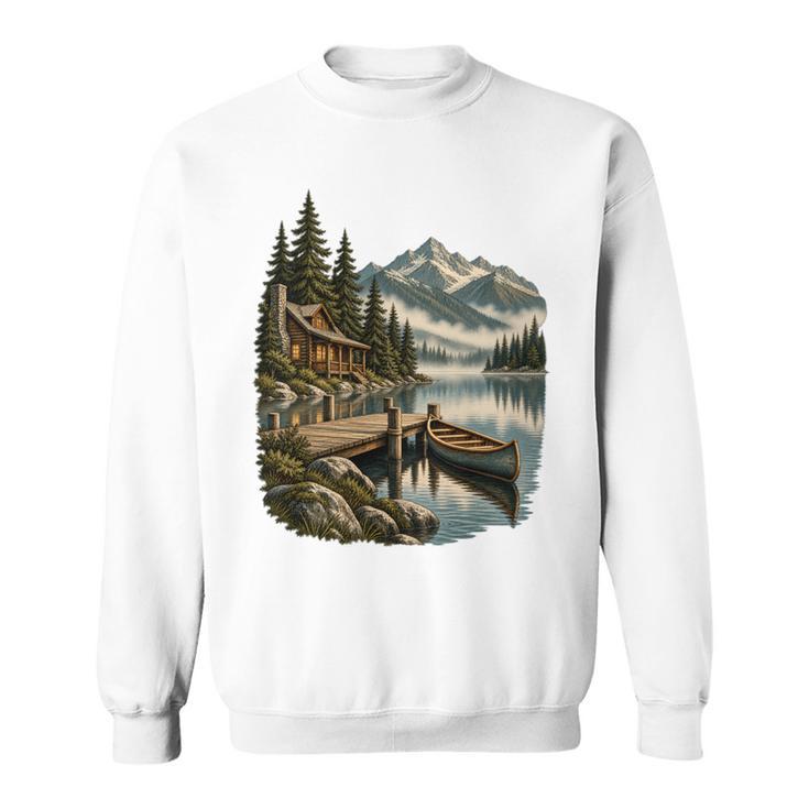 Lakeside Canoe Cabin Escape Scene Sweatshirt