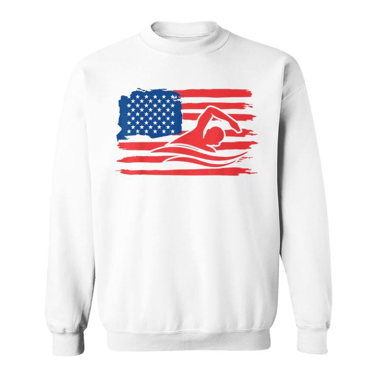 Vintage American Flag Swim Team Swimmer Funny Swimming Gift Sweatshirt