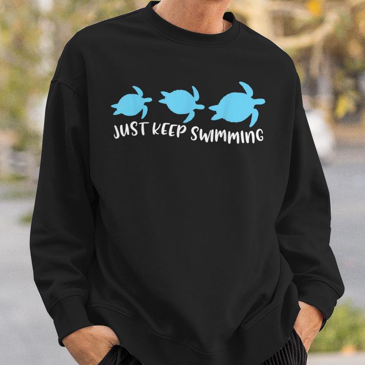 Just Keep Swimming Sea Turtle Swimmer Swim Team Coach Sweatshirt Gifts for Him