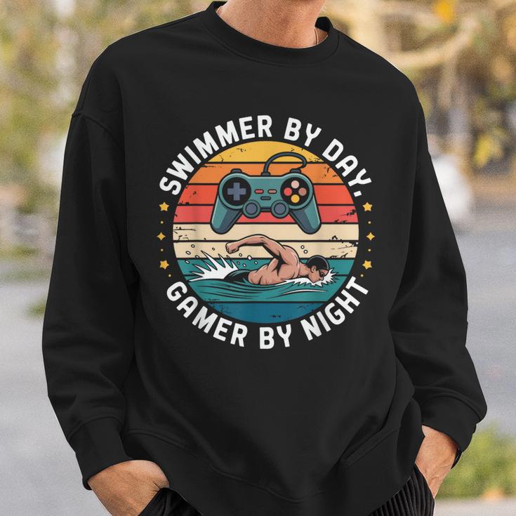 Swimmer By Day Gamer By Night Swimming Vintage Gaming Swim Sweatshirt Gifts for Him Swimmer By Day Gamer By Night Swimming Vintage Gaming Swim Sweatshirt Gifts for Him