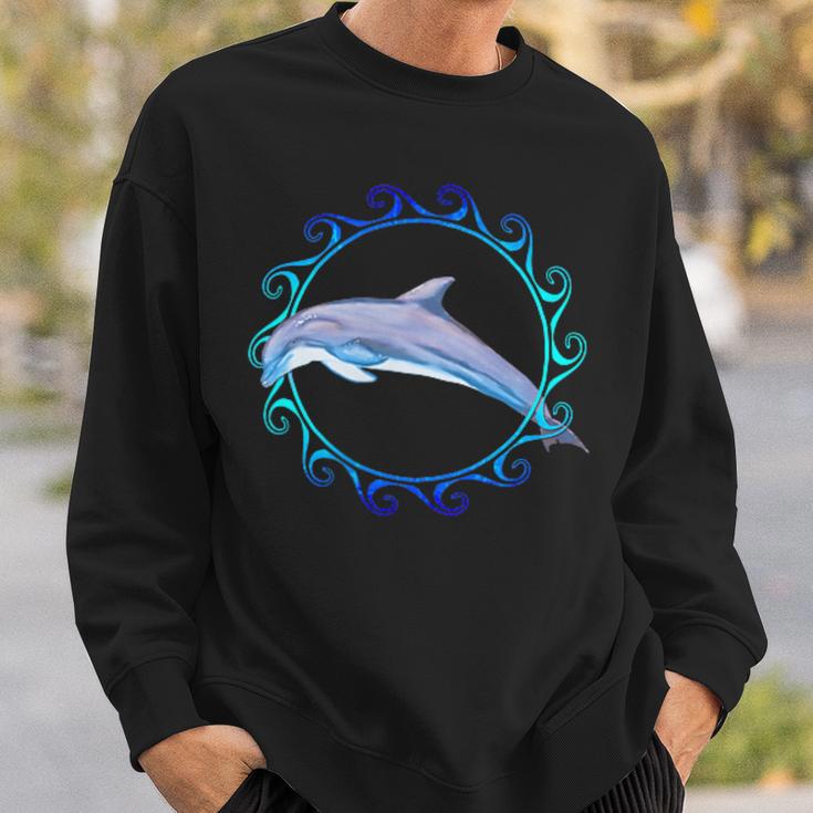Swimming Dolphin Maori Sun Tribal Waves 2-Sided Sweatshirt Gifts for Him