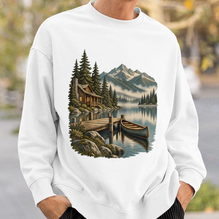 Lakeside Canoe Cabin Escape Scene Raglan Baseball Tee Sweatshirt Gifts for Him Lakeside Canoe Cabin Escape Scene Raglan Baseball Tee Sweatshirt Gifts for Him