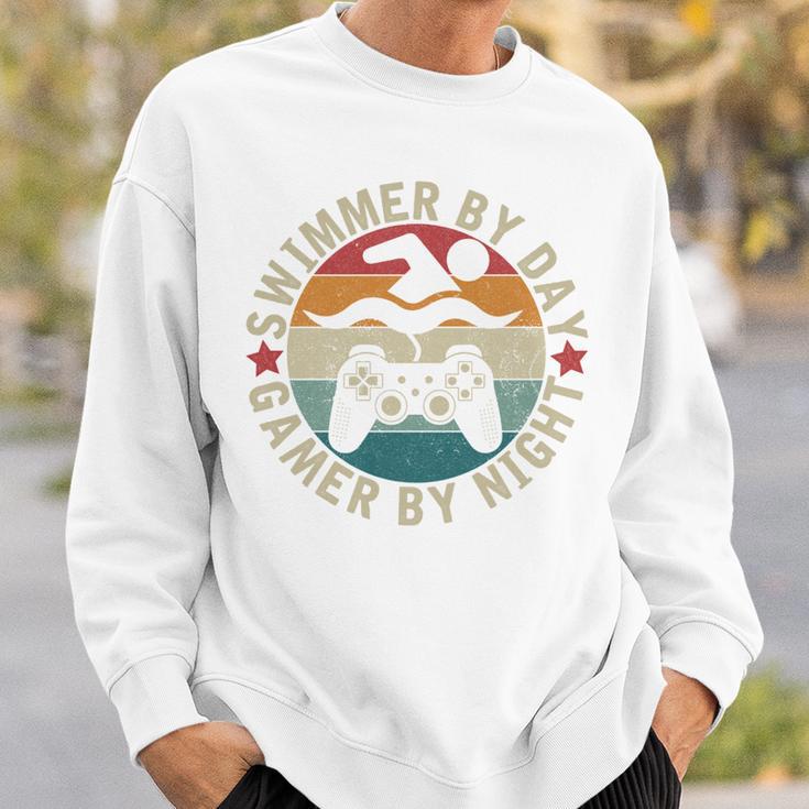 Swimmer By Day Gamer By Night Swimming Swim Gaming Sweatshirt Gifts for Him