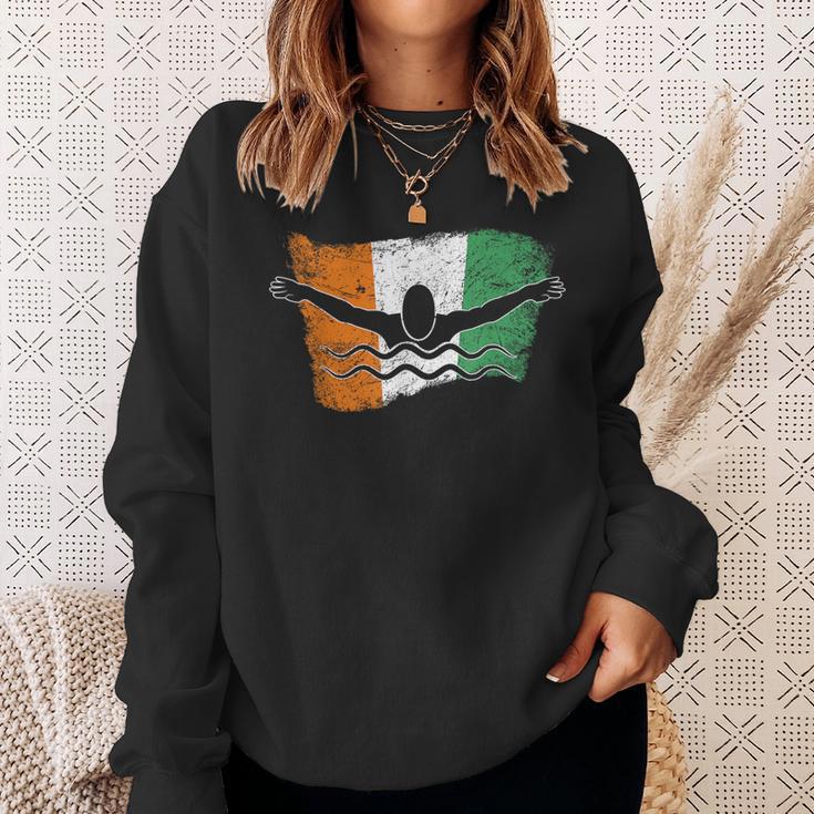Cool Ireland Flag Vintage Irish Flag Swimmer Fly Swimming Sweatshirt Gifts for Her