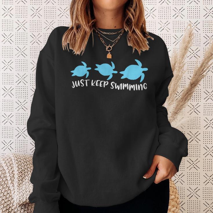 Just Keep Swimming Sea Turtle Swimmer Swim Team Coach Sweatshirt Gifts for Her
