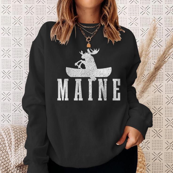 Maine Canoe Kayak Moose USA America Souvenir Sweatshirt Gifts for Her