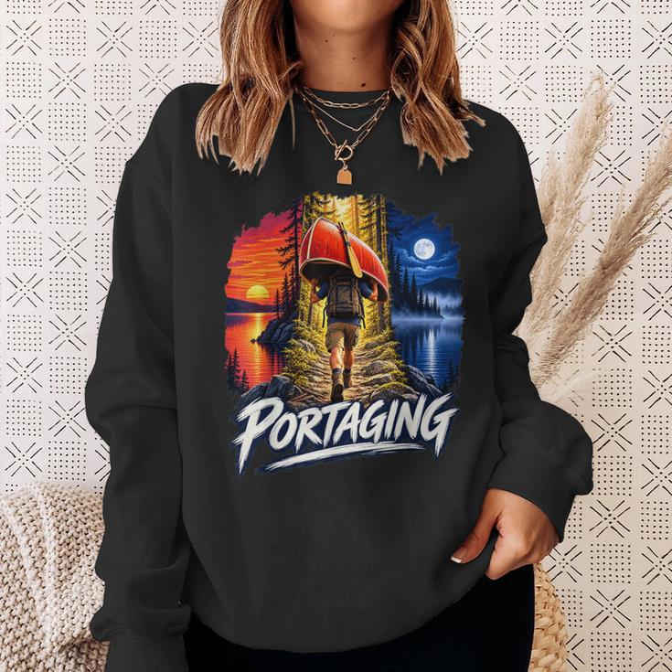 Portaging Canoe Wilderness Adventure Scenic Graphic Sweatshirt Gifts for Her