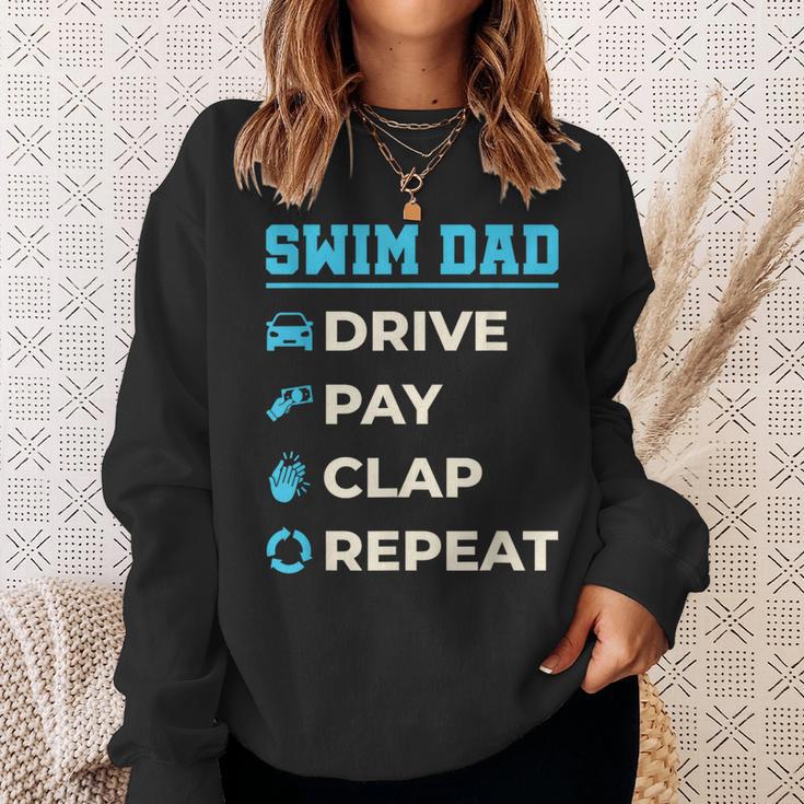 Swim Dad Drive Pay Clap Repeat Swimming Team Father Sweatshirt Gifts for Her