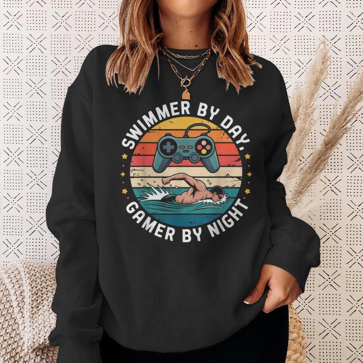 Swimmer By Day Gamer By Night Swimming Vintage Gaming Swim Sweatshirt Gifts for Her Swimmer By Day Gamer By Night Swimming Vintage Gaming Swim Sweatshirt Gifts for Her