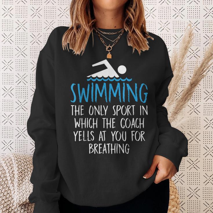 Swimming Coach Yells Breathing Swimmer Swim Team Sweatshirt Gifts for Her