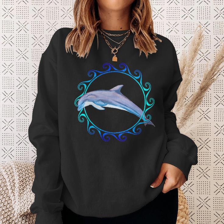 Swimming Dolphin Maori Sun Tribal Waves 2-Sided Sweatshirt Gifts for Her