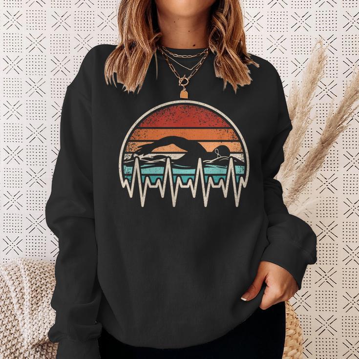 Swimming Heartbeat Retro Swim Swimmer Men Women Sweatshirt Gifts for Her Swimming Heartbeat Retro Swim Swimmer Men Women Sweatshirt Gifts for Her