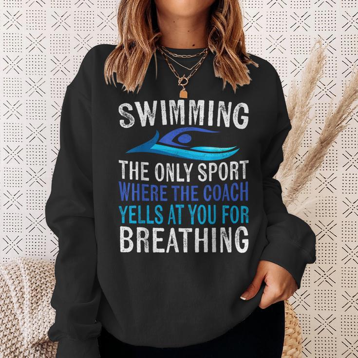 Swimming Only Sport Where The Coach Swimmer Swim Team Sweatshirt Gifts for Her