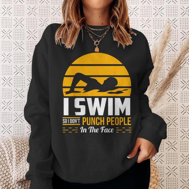 Swimming Swimmer Swim Team So I Don't Punch Sweatshirt Gifts for Her Swimming Swimmer Swim Team So I Don't Punch Sweatshirt Gifts for Her