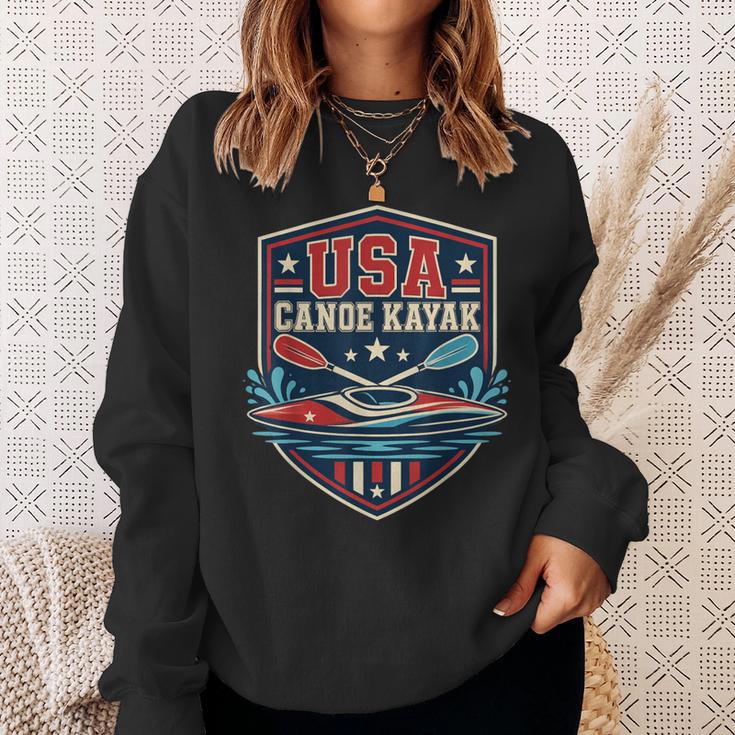 USA Canoe Kayak Paddling American Flag Emblem Sweatshirt Gifts for Her USA Canoe Kayak Paddling American Flag Emblem Sweatshirt Gifts for Her