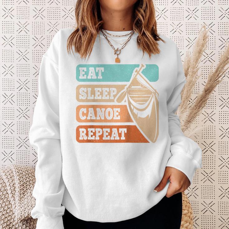 Eat Sleep Canoe Repeat Vintage Canoeing Canoeist Men Boys Raglan Baseball Tee Sweatshirt Gifts for Her