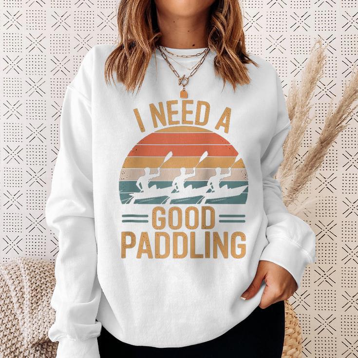 I Need A Good Paddling Retro Sunset Canoe Raglan Baseball Tee Sweatshirt Gifts for Her