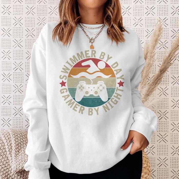 Swimmer By Day Gamer By Night Swimming Swim Gaming Sweatshirt Gifts for Her
