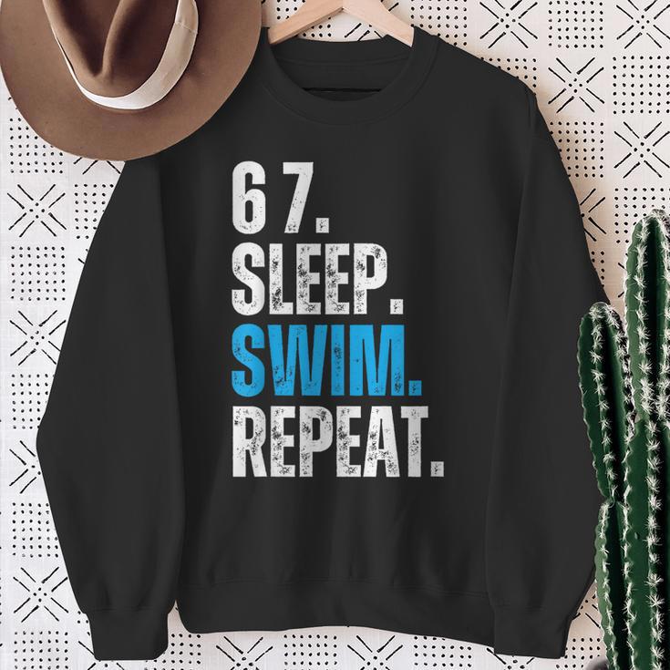 67 Sleep Swim Repeat Swimming Swimmer 67 Meme Sweatshirt Gifts for Old Women