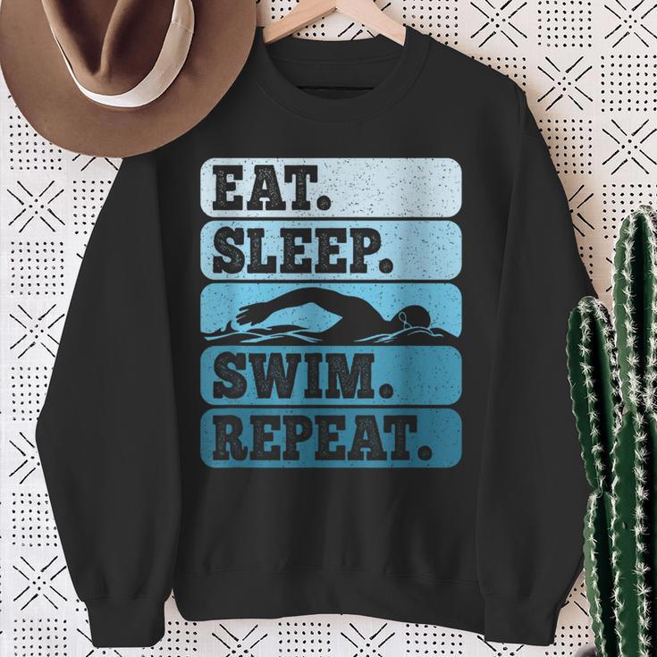 Eat Sleep Swim Vintage Swimming Lover Swimmer Men Women Sweatshirt Gifts for Old Women