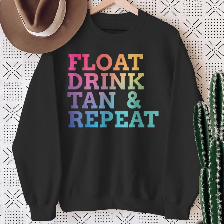 Float Drink Tan Repeat Summer Swimming Beach Pool Vacation Sweatshirt Gifts for Old Women