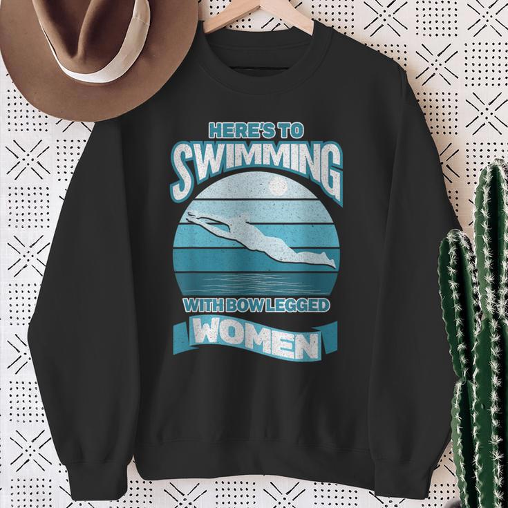 Here's To Swimming With Bow Legged Women Distressed Look Sweatshirt Gifts for Old Women
