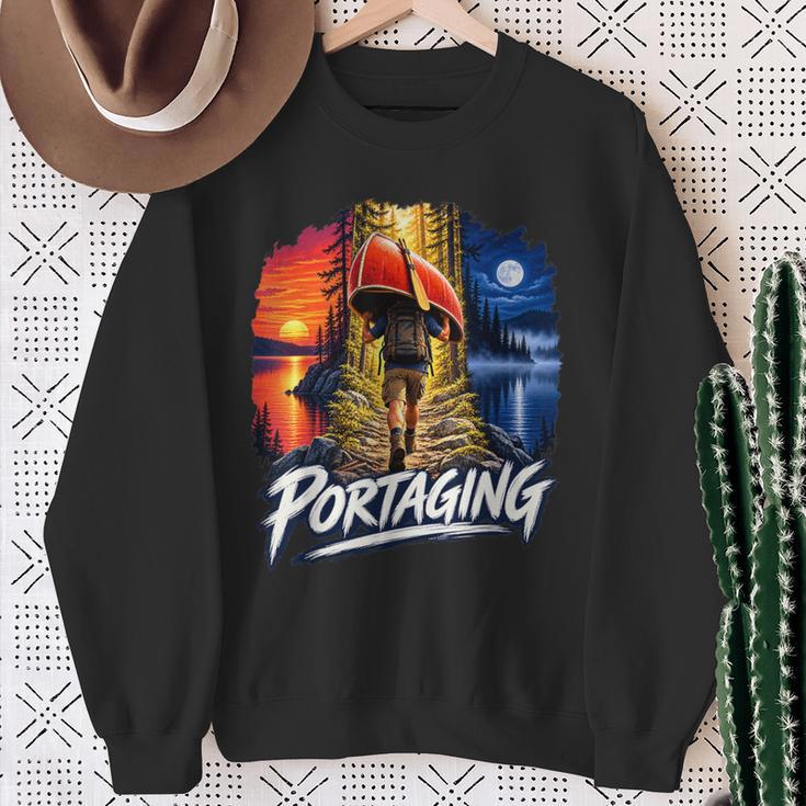 Portaging Canoe Wilderness Adventure Scenic Graphic Sweatshirt Gifts for Old Women