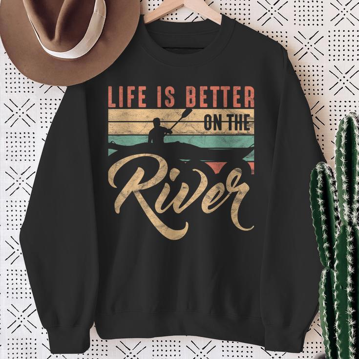 Rowing Canoe Kajak Life Is Better On The River Sweatshirt Gifts for Old Women