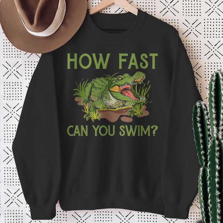 Swimmer Crocodile Swimming Humor How Fast You Can Swim Sweatshirt Gifts for Old Women Swimmer Crocodile Swimming Humor How Fast You Can Swim Sweatshirt Gifts for Old Women