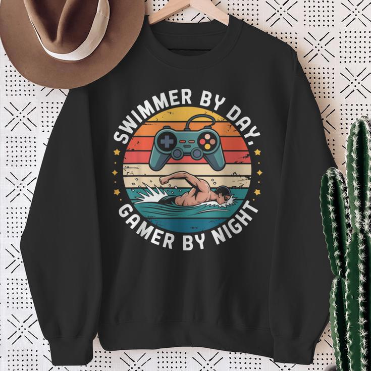 Swimmer By Day Gamer By Night Swimming Vintage Gaming Swim Sweatshirt Gifts for Old Women Swimmer By Day Gamer By Night Swimming Vintage Gaming Swim Sweatshirt Gifts for Old Women