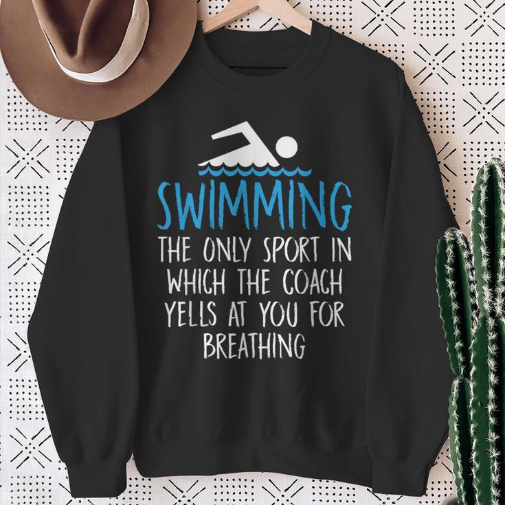 Swimming Coach Yells Breathing Swimmer Swim Team Sweatshirt Gifts for Old Women