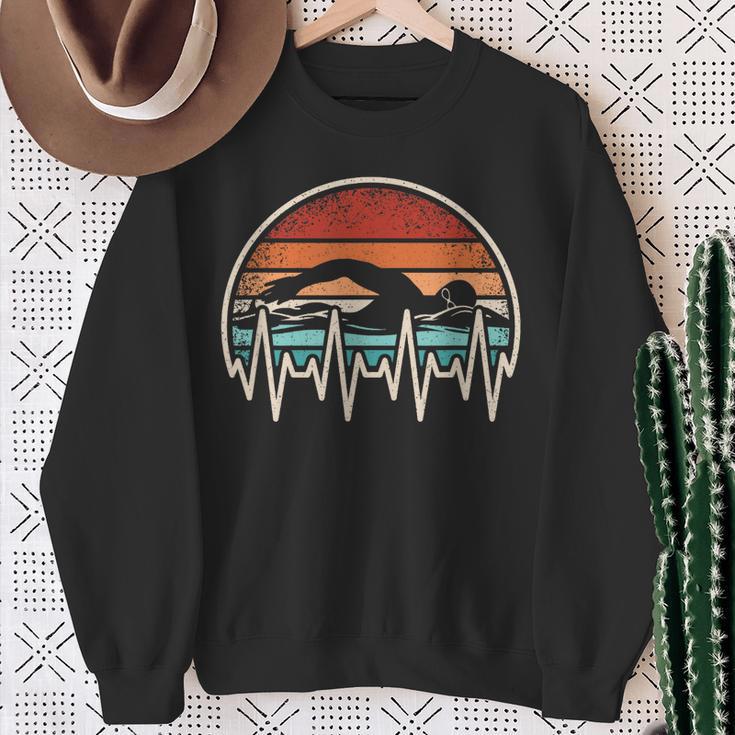 Swimming Heartbeat Retro Swim Swimmer Men Women Sweatshirt Gifts for Old Women Swimming Heartbeat Retro Swim Swimmer Men Women Sweatshirt Gifts for Old Women