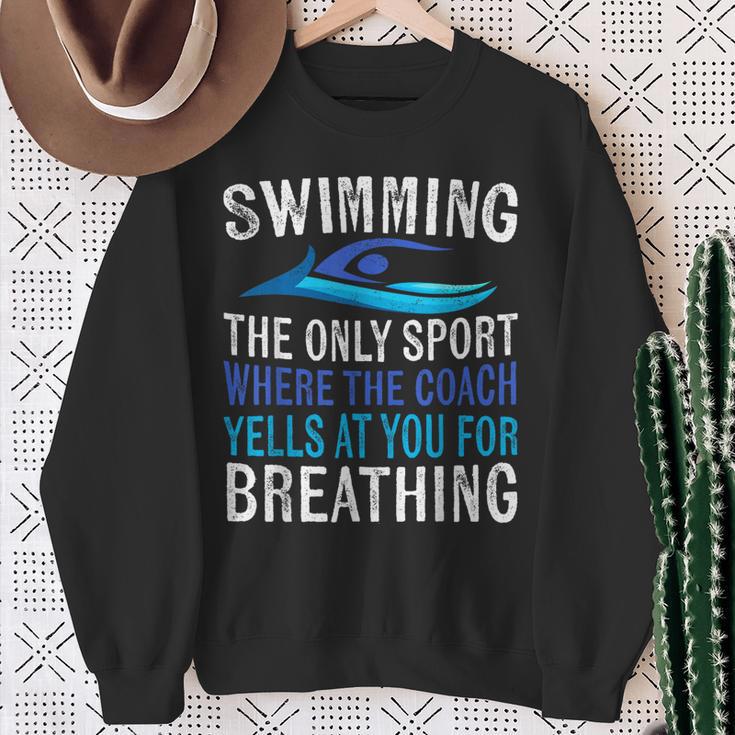 Swimming Only Sport Where The Coach Swimmer Swim Team Sweatshirt Gifts for Old Women