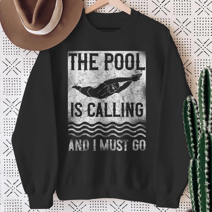 Swimming Swimmer Swim The Pool Is Calling Vintage Sweatshirt Gifts for Old Women