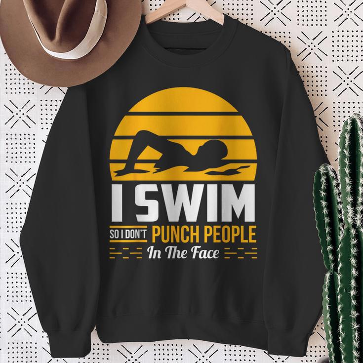 Swimming Swimmer Swim Team So I Don't Punch Sweatshirt Gifts for Old Women Swimming Swimmer Swim Team So I Don't Punch Sweatshirt Gifts for Old Women