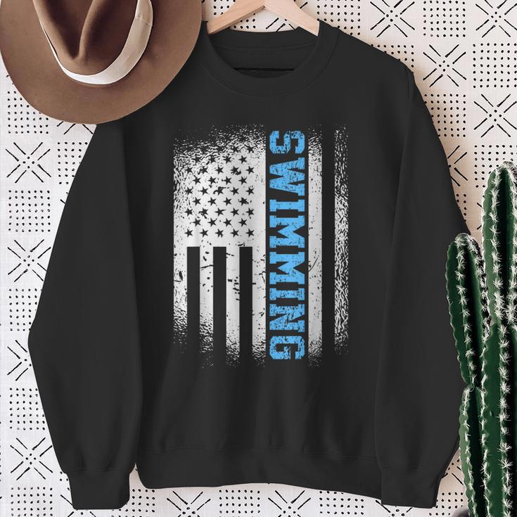 USA Flag Swimming Swim American Swimmer Sweatshirt Gifts for Old Women USA Flag Swimming Swim American Swimmer Sweatshirt Gifts for Old Women