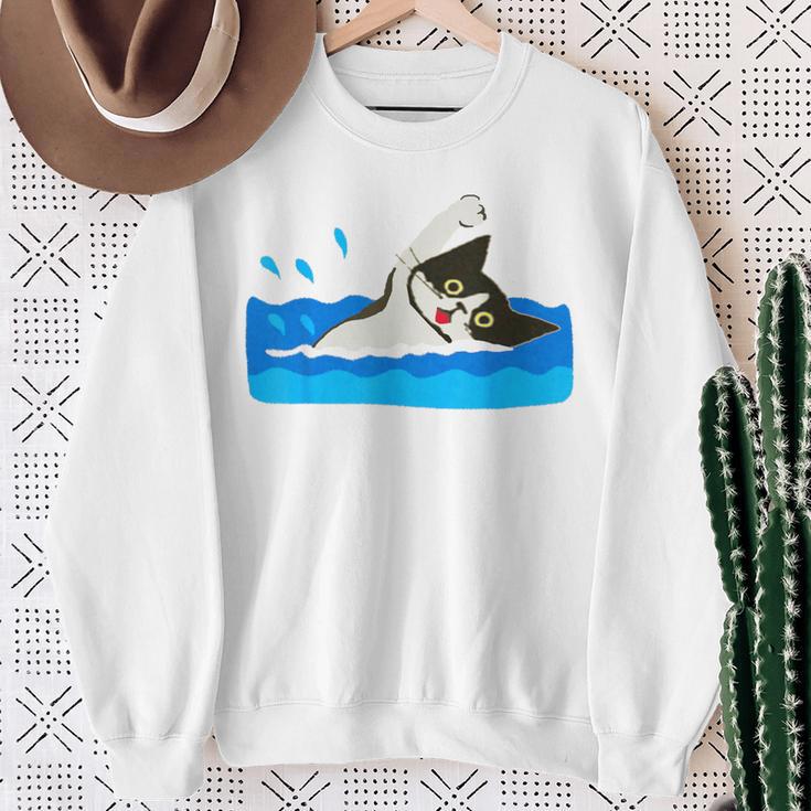 Cat Swimming Pool Sweatshirt Gifts for Old Women